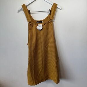Território Carioca Mustard Plaid Pinafore Dress Size P Made in Brazil w/ Pockets